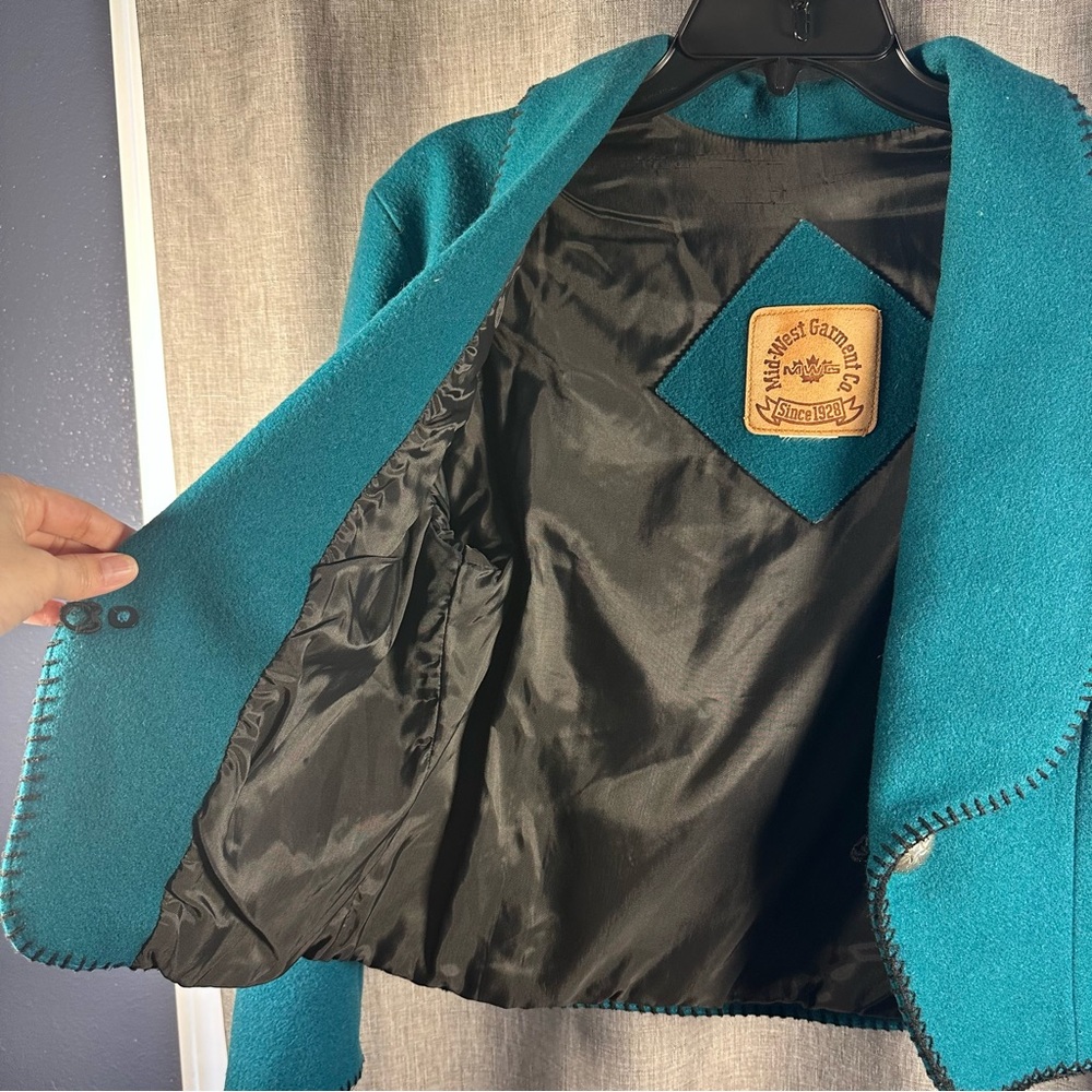 Western Teal Wool LS Dress Jacket by Mid-West Garment Co. Since 1928 Size Med - Picture 11 of 11
